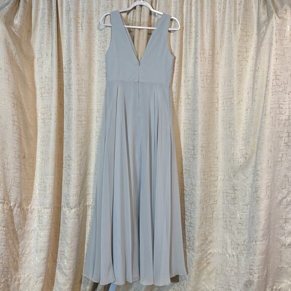 Jenny Yoo Collection Light Blue Chiffon Deep V‎ Illusion Dress Women's Size 8 - Picture 2 of 5